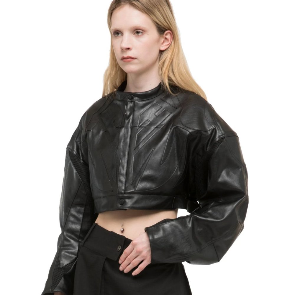 NiiHAi 2K Moto Cropped Faux Leather Jacket